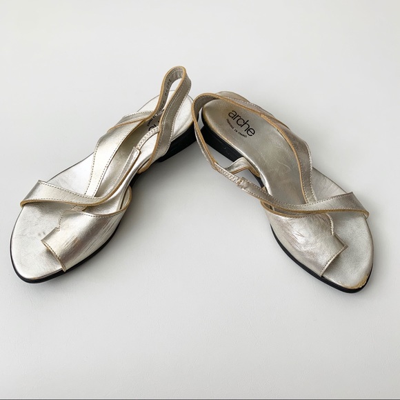 ARCHE Women’s Gold Metallic Leather Sandals Sz 37 - Picture 6 of 10